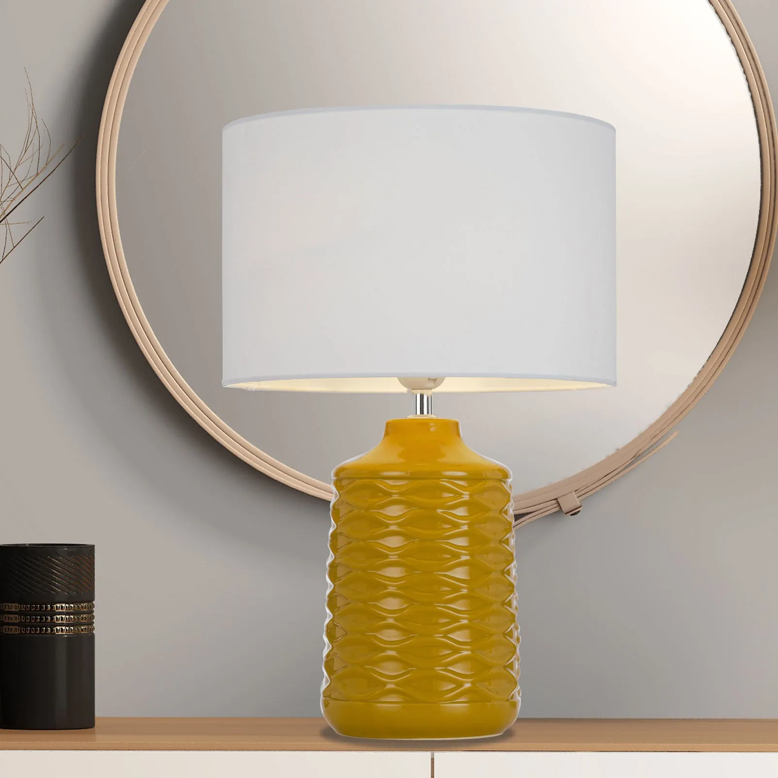 Agra Butterscotch and White Ceramic Table Lamp