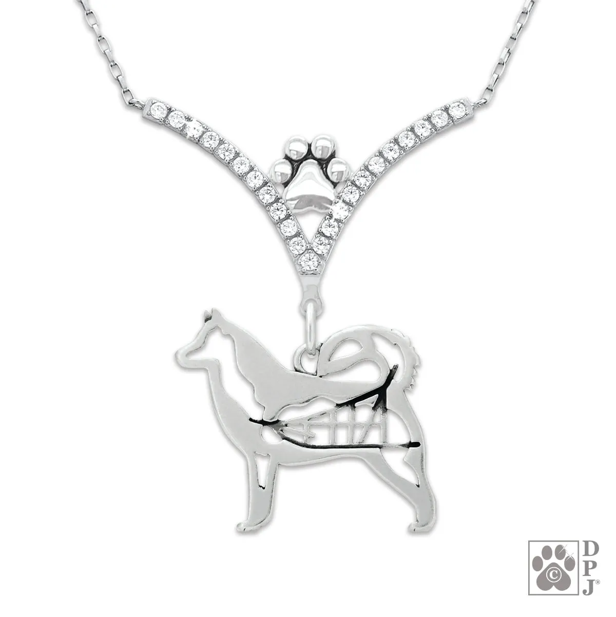 Alaskan Malamute w/Sled VIP  CZ Necklace, Body