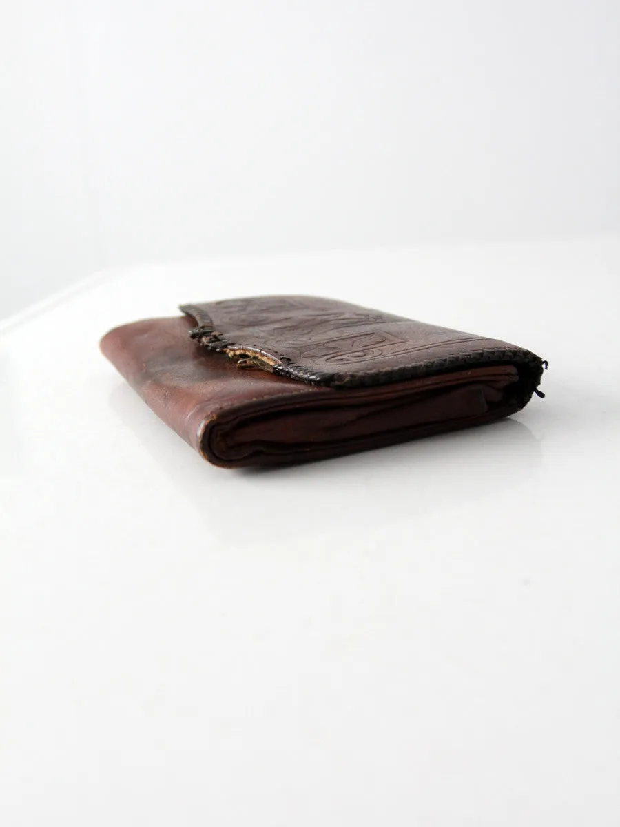 antique leather clutch with art nouveau tooling