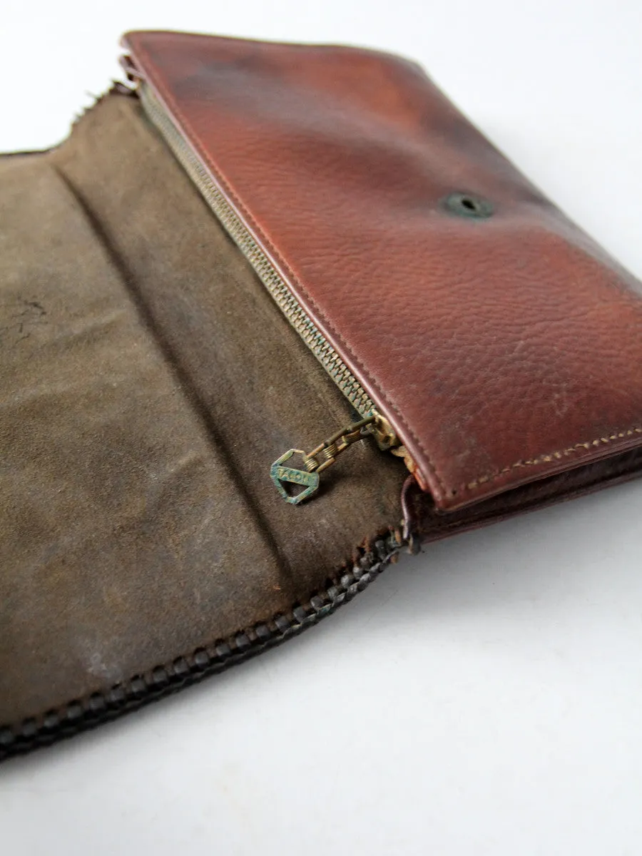 antique leather clutch with art nouveau tooling
