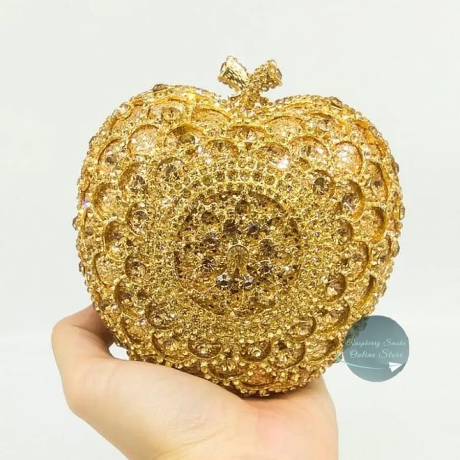 Apple Shape Diamond Crystal Clutch Bag