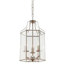 Arcadia 3 Light Lantern Pendant Satin Chrome with Clear Glass