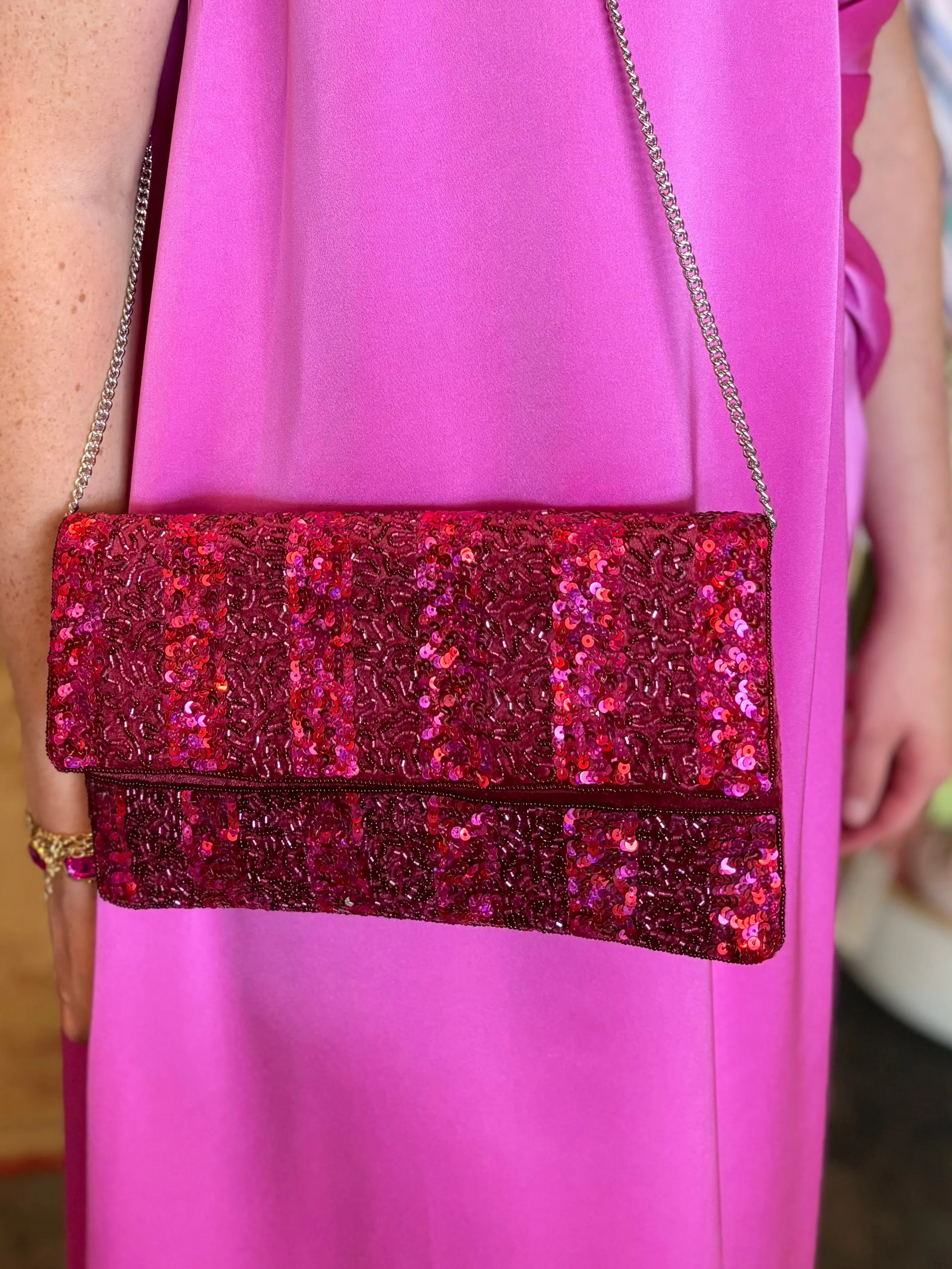 Bead & Sequin Striped Clutch