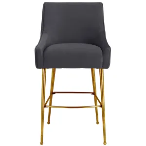Beatrix Pleated Bar & Counter Stool, Grey/Brushed Gold Base