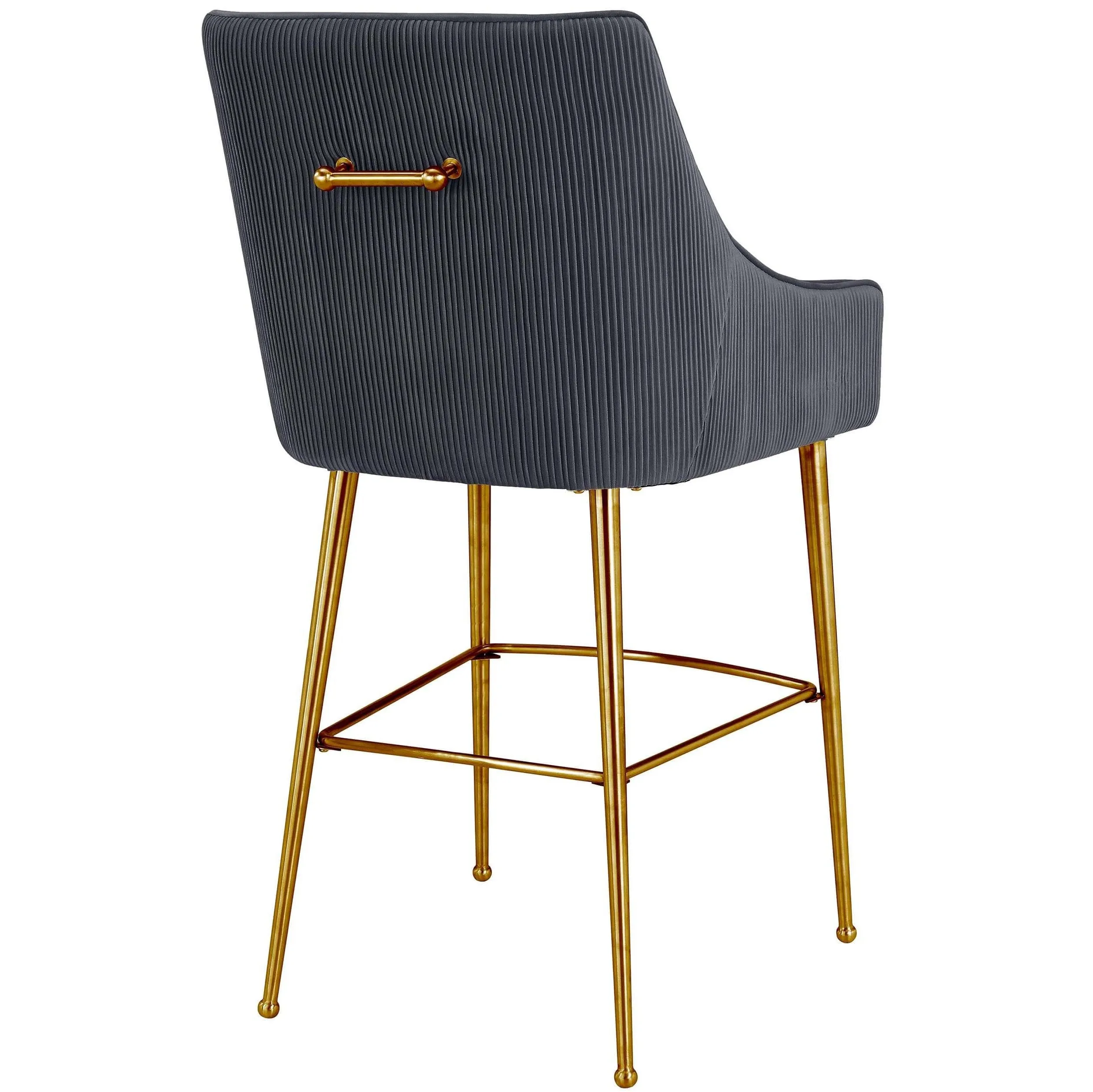 Beatrix Pleated Bar & Counter Stool, Grey/Brushed Gold Base