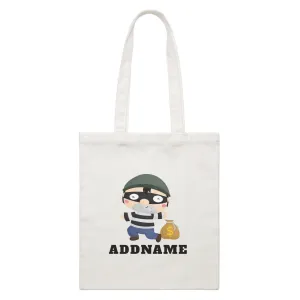 Birthday Police Thief Escaping With Bag Of Money Addname White Canvas Bag