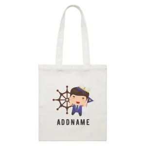 Birthday Sailor Boy Ship With Wheel Addname White Canvas Bag