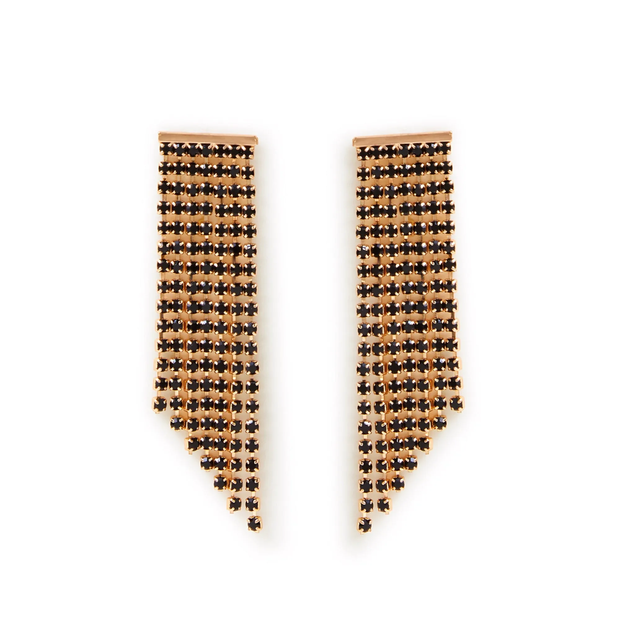 Black Asymmetrical Gemstone Fringe Earrings
