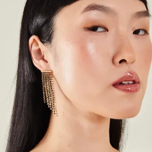 Black Asymmetrical Gemstone Fringe Earrings