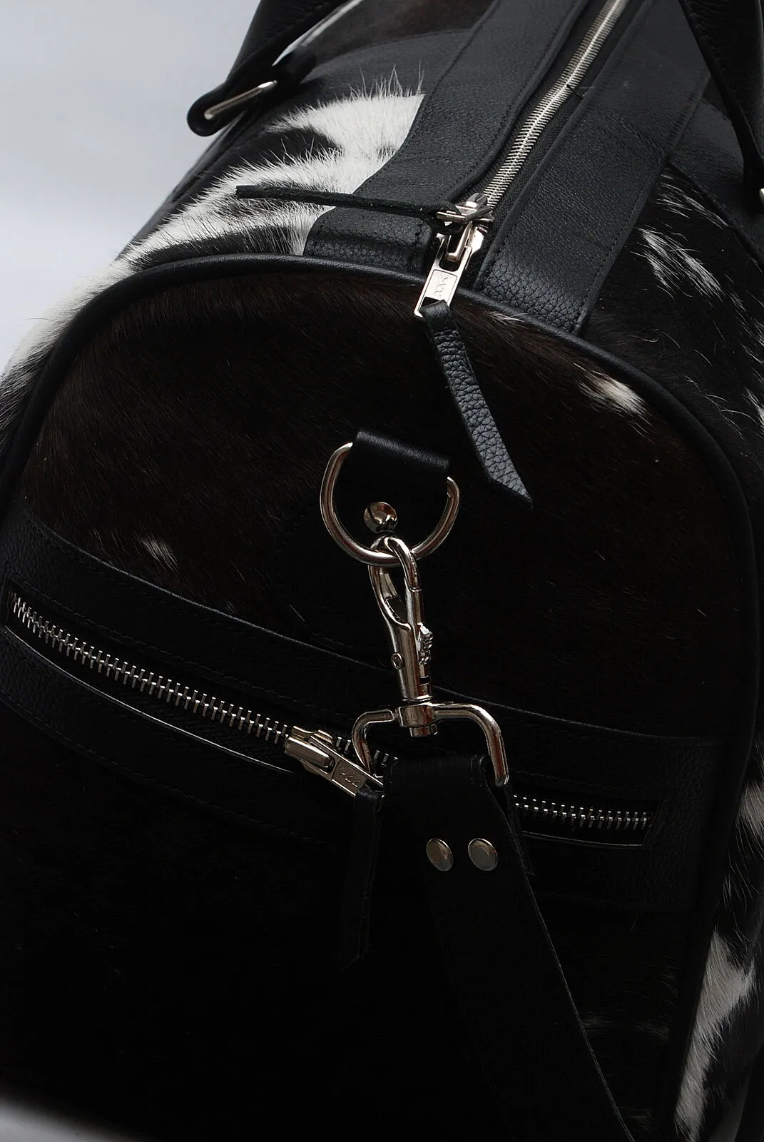 Black White Cow Skin Overnight Bag