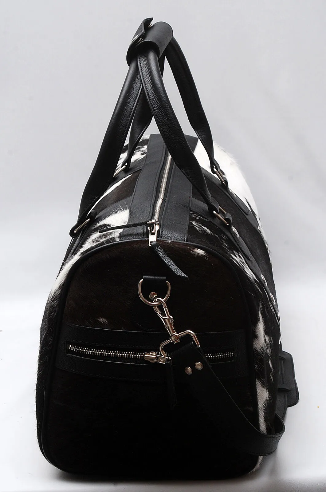 Black White Cow Skin Overnight Bag