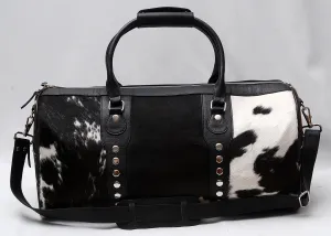 Black White Cow Skin Overnight Bag