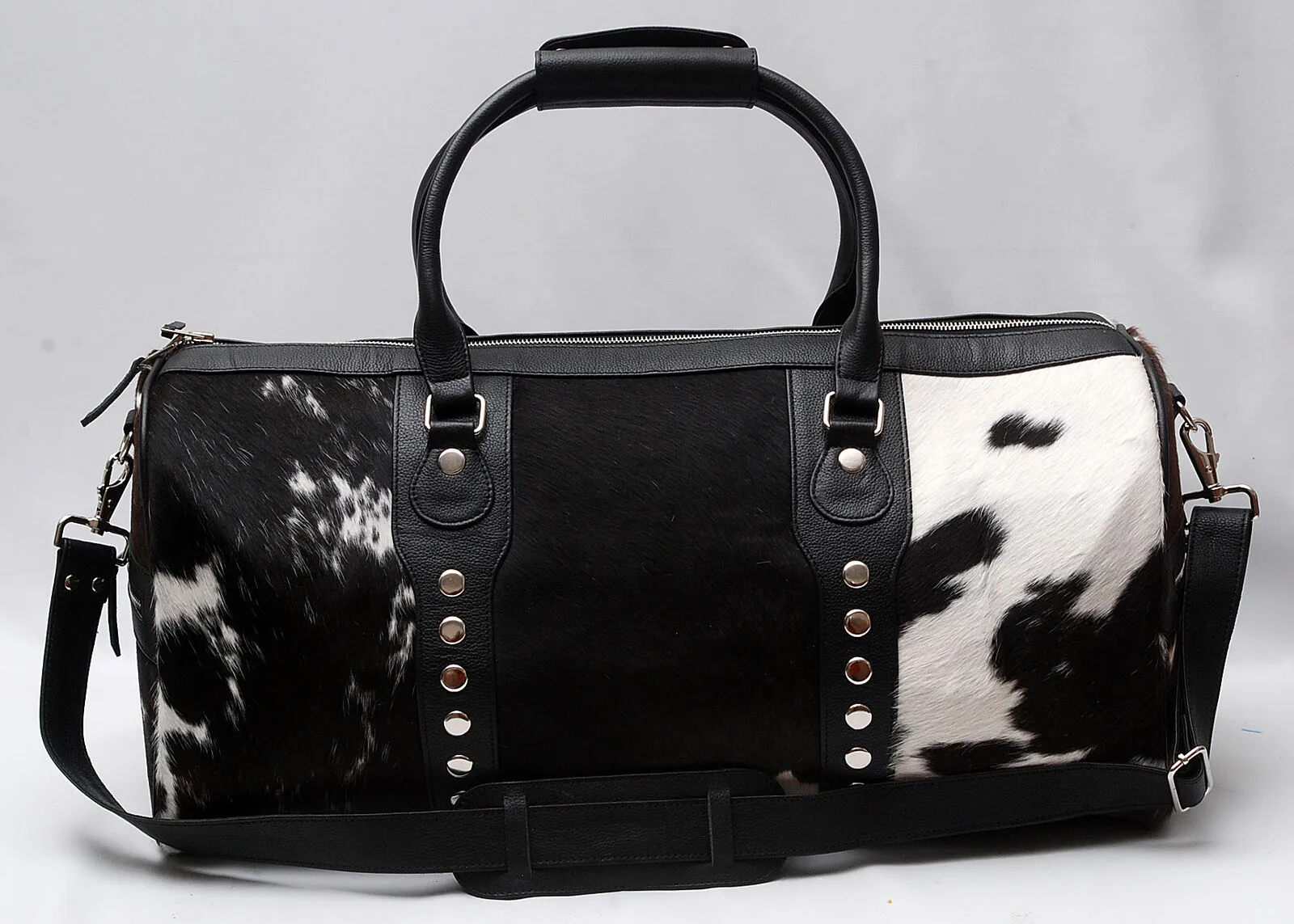 Black White Cow Skin Overnight Bag