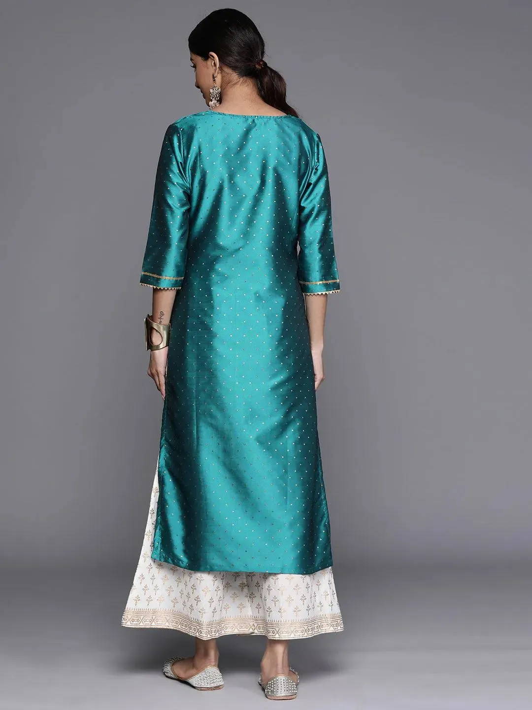Blue Woven Design Art Silk Straight Kurta