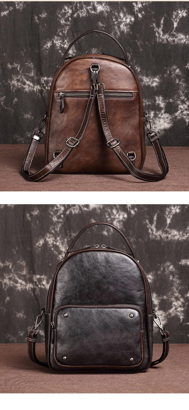 Brown Cool LEATHER Womens Small Red Backpack Mini College Backpack For Women