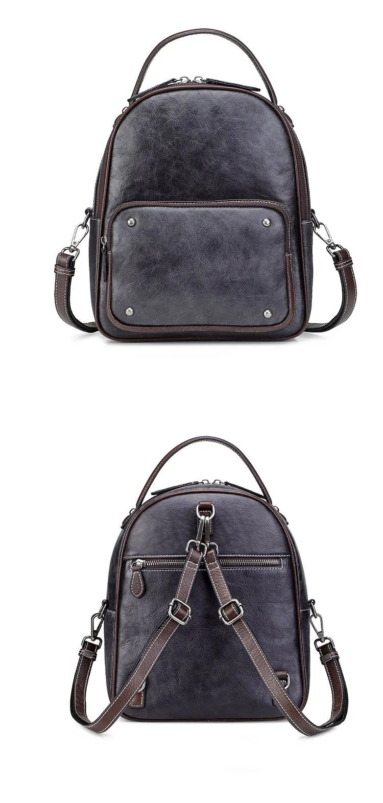 Brown Cool LEATHER Womens Small Red Backpack Mini College Backpack For Women