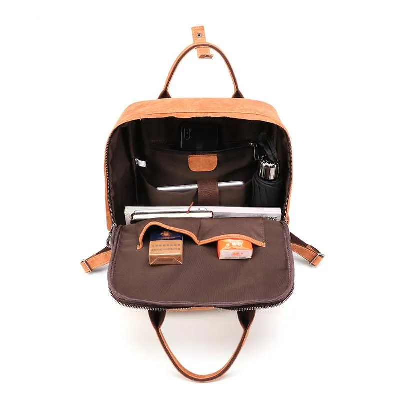 Brown Leather Mens School Backpack Travel Backpack Handbag 13inch Computer Backpack for Men