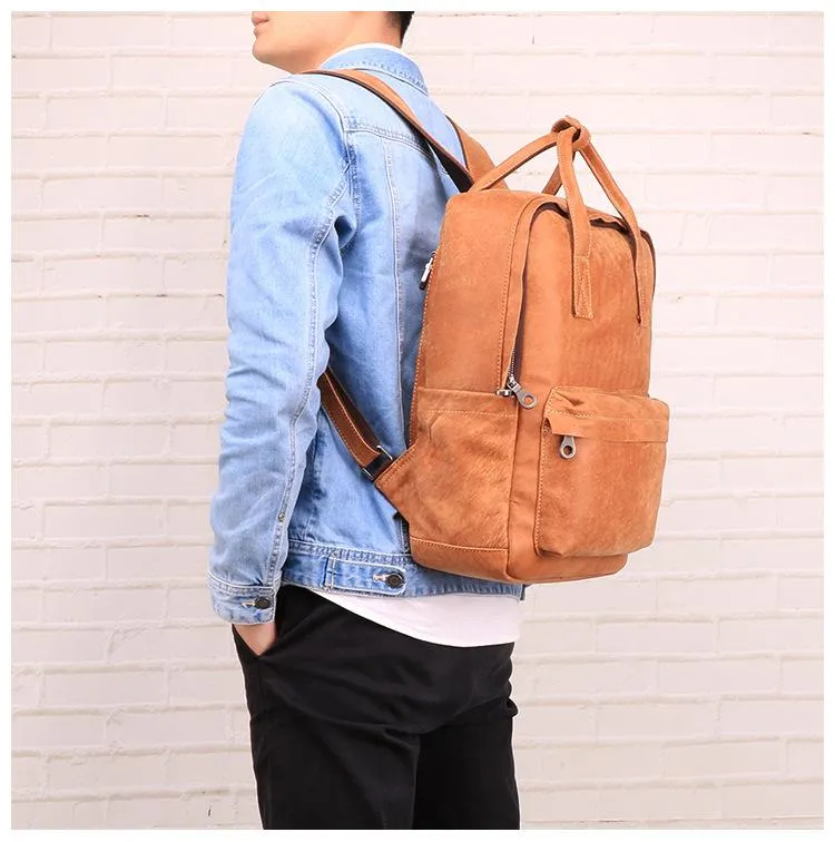 Brown Leather Mens School Backpack Travel Backpack Handbag 13inch Computer Backpack for Men