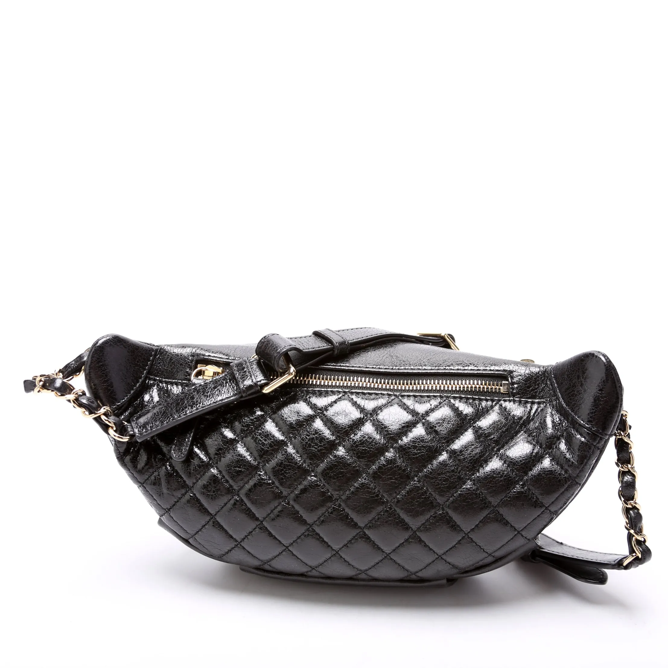 CC Waist Bag Quilted Crumpled Glazed Lambskin 25M