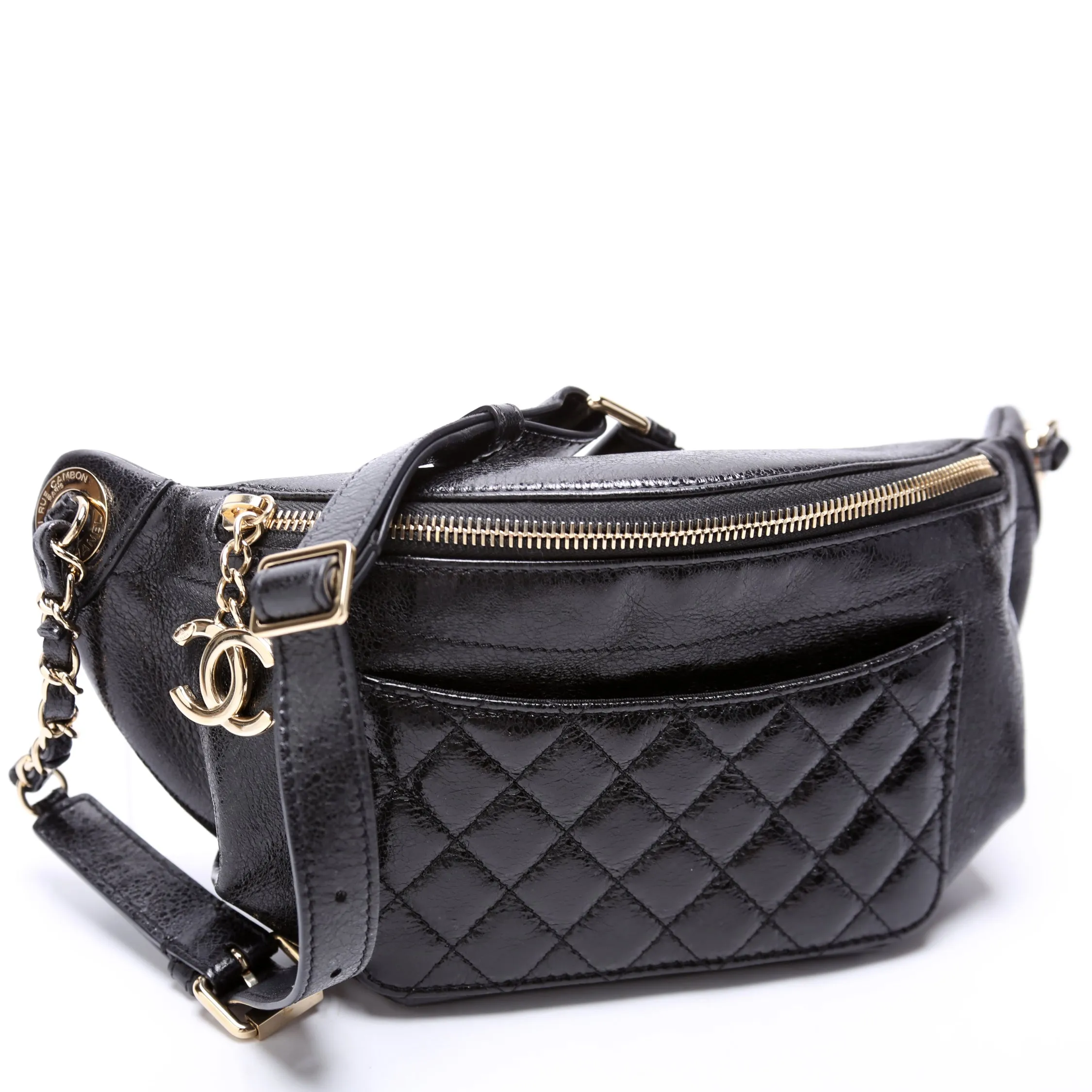 CC Waist Bag Quilted Crumpled Glazed Lambskin 25M