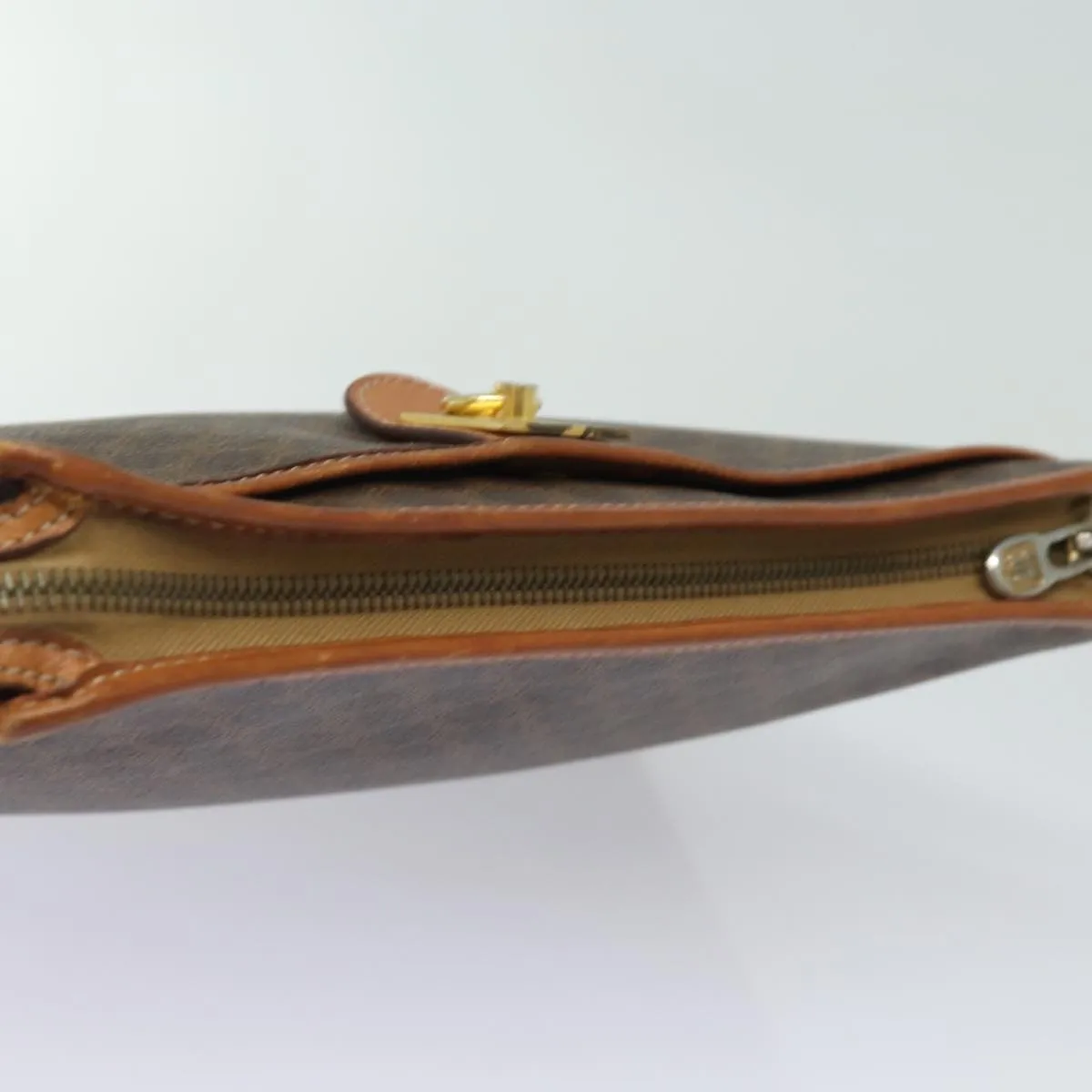 CELINE Macadam Canvas Clutch Bag PVC Leather Brown Auth 80913