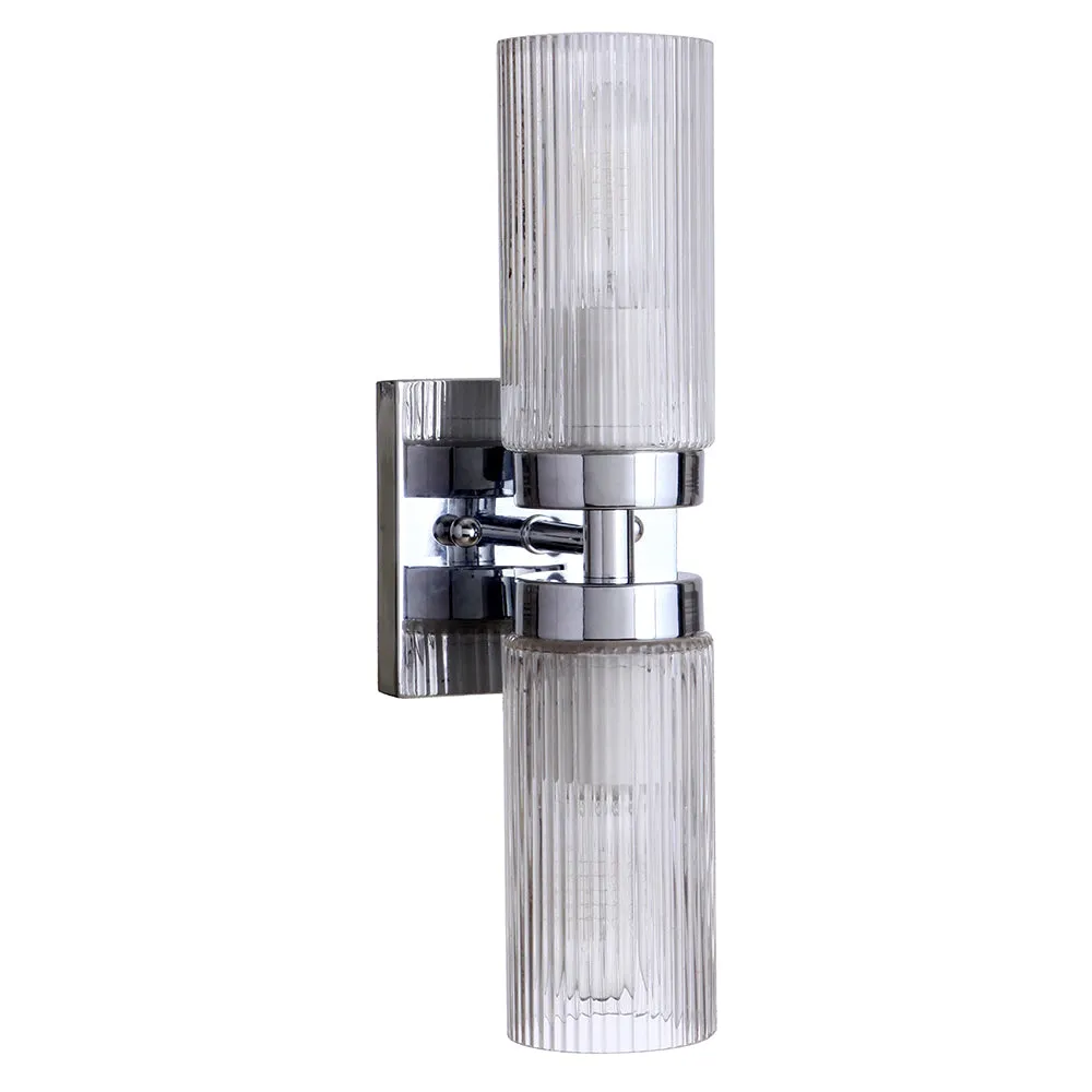 Chester 2 Light Chrome and Fluted Glass Traditional Wall Light
