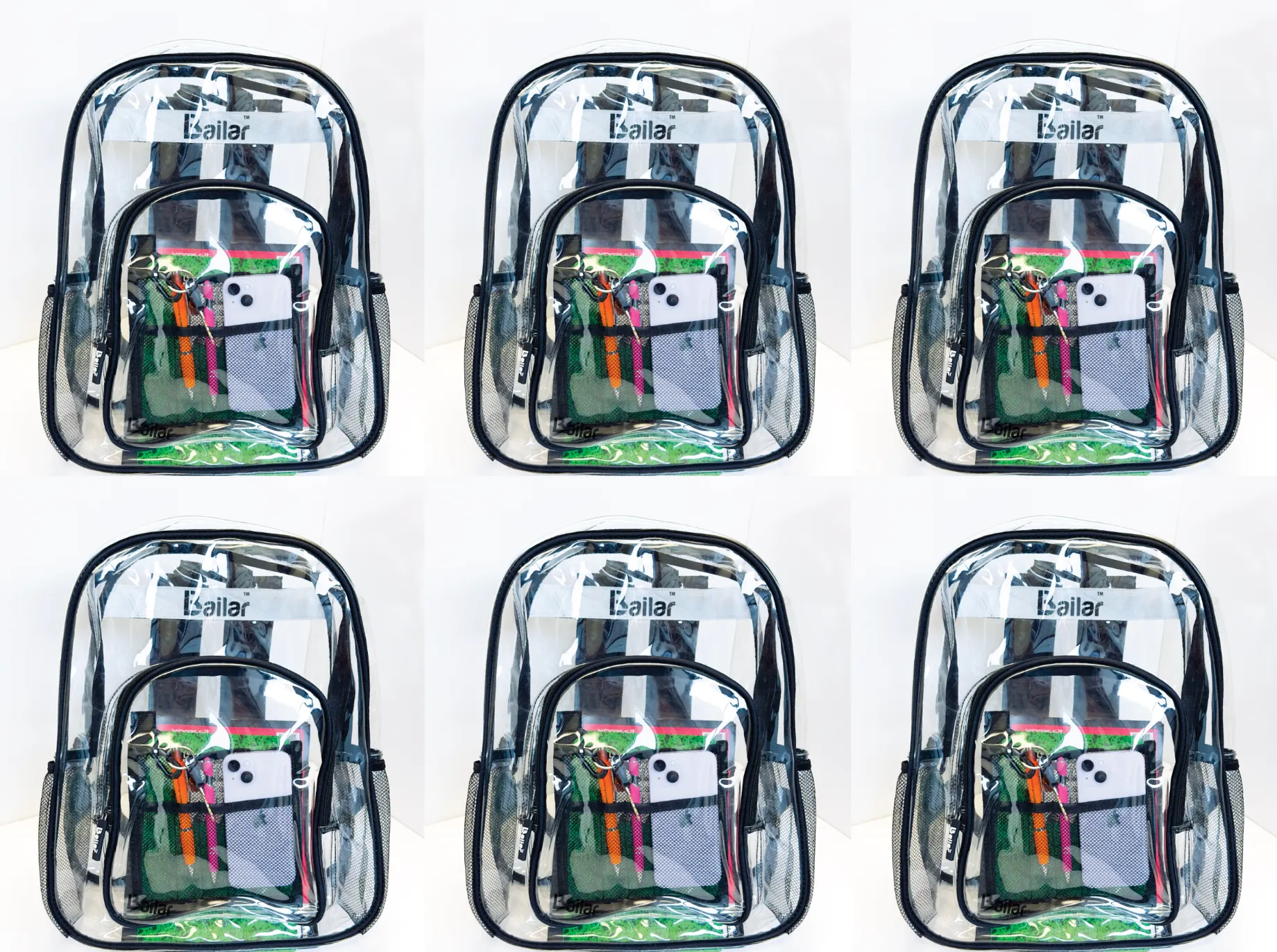 Clear Backpack, 6 black
