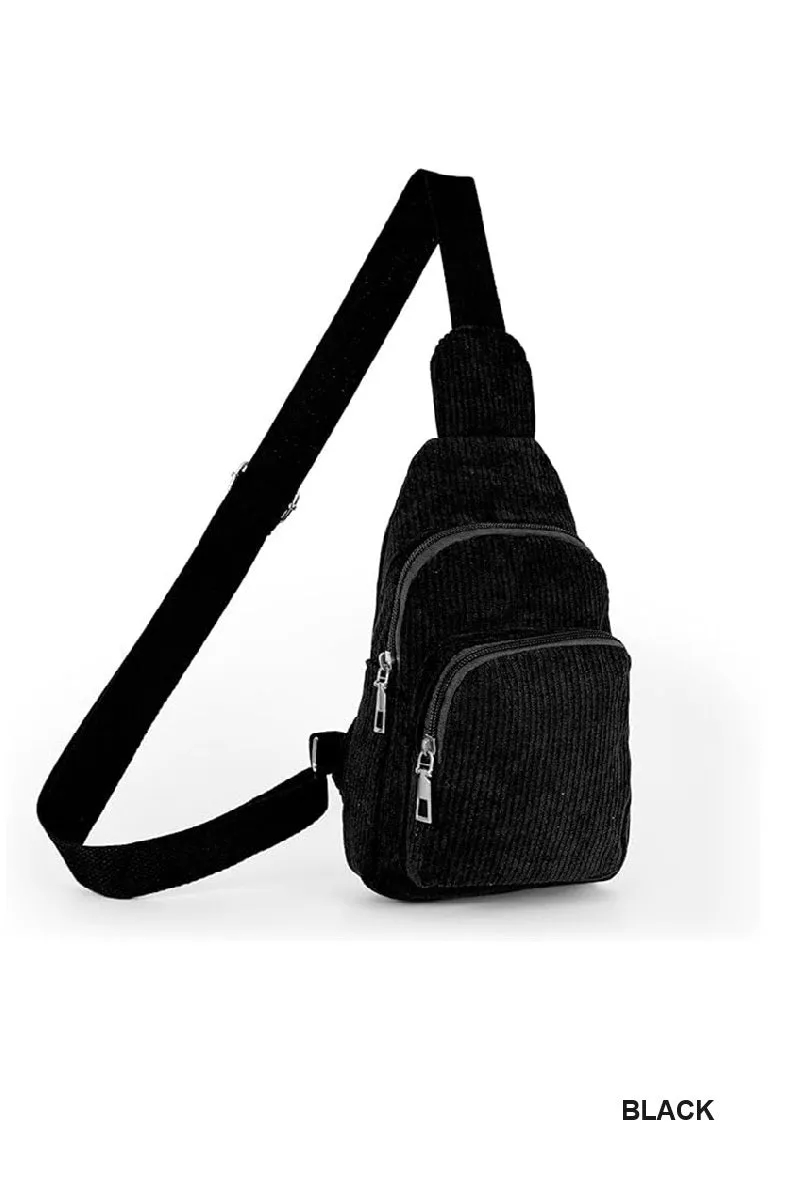 Corduroy Dual Pocket Sling Pack Bag