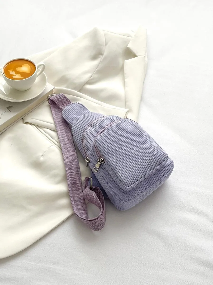 Corduroy Dual Pocket Sling Pack Bag