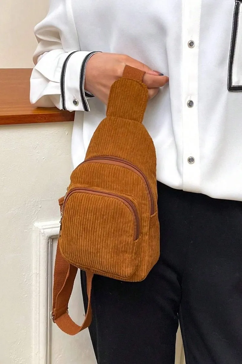 Corduroy Dual Pocket Sling Pack Bag