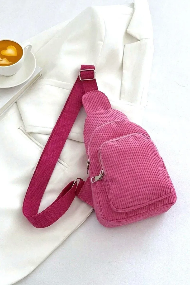 Corduroy Dual Pocket Sling Pack Bag