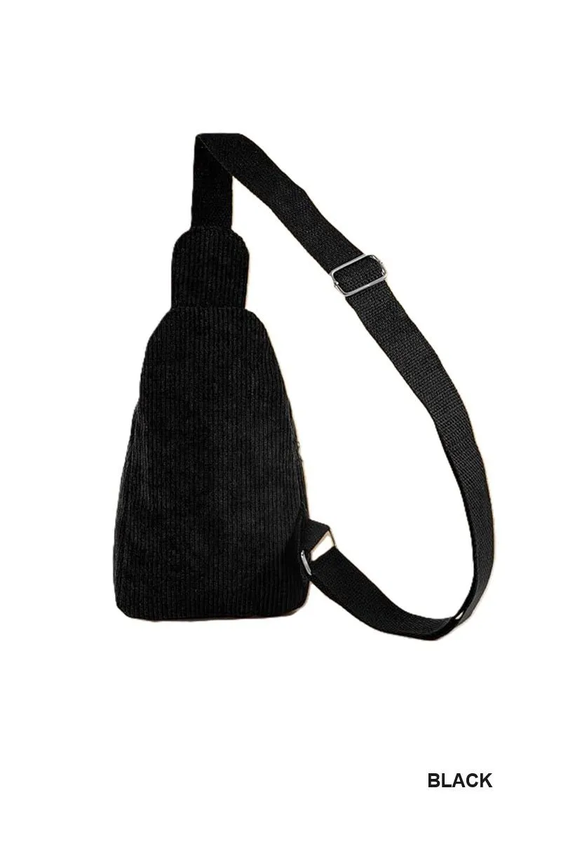 Corduroy Dual Pocket Sling Pack Bag