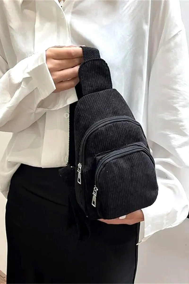 Corduroy Dual Pocket Sling Pack Bag