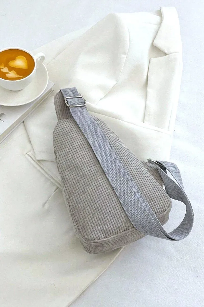 Corduroy Dual Pocket Sling Pack Bag