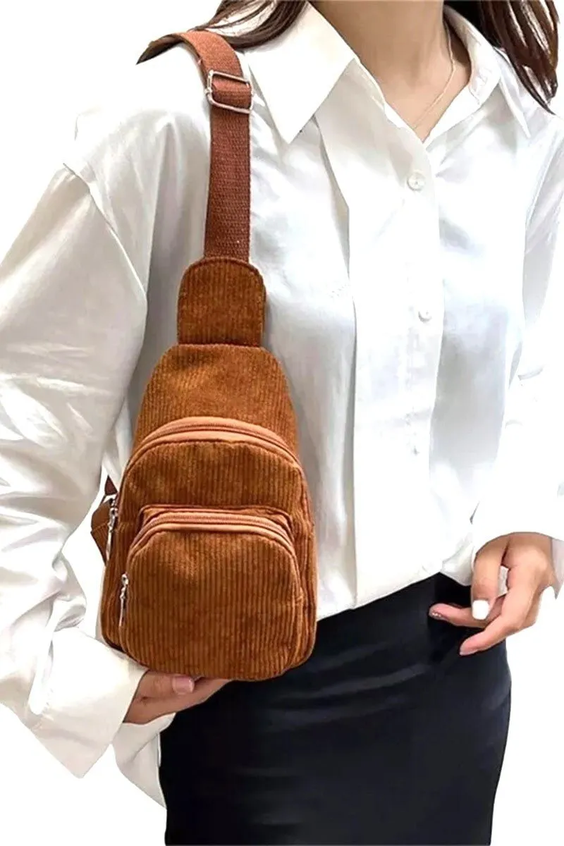 Corduroy Dual Pocket Sling Pack Bag