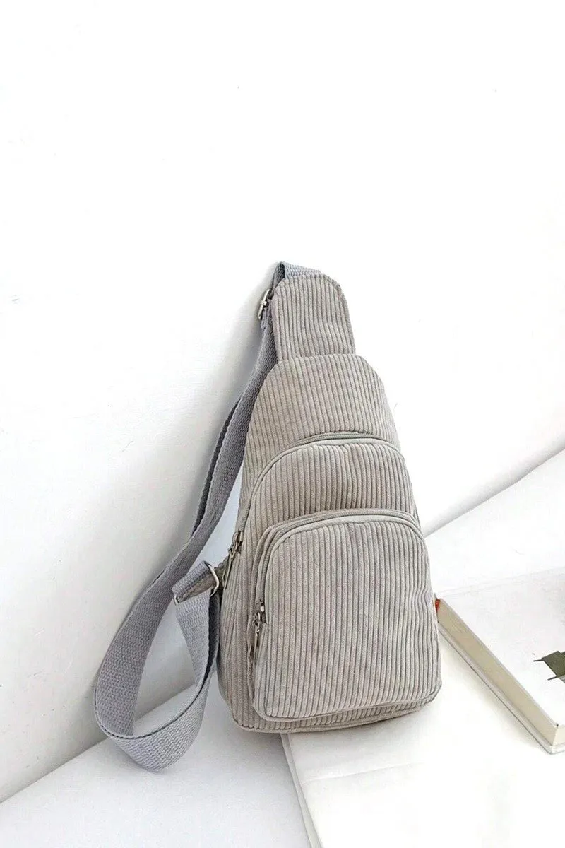 Corduroy Dual Pocket Sling Pack Bag