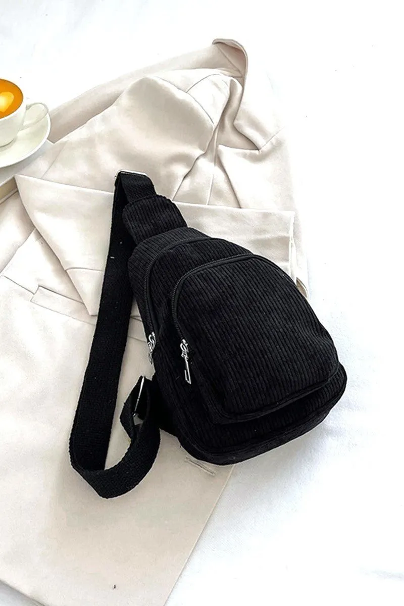 Corduroy Dual Pocket Sling Pack Bag