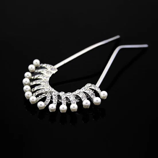 Czech Rhinestone & Pearl 2-Prong Bridal Hair Stick Fork