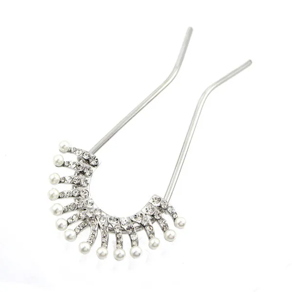 Czech Rhinestone & Pearl 2-Prong Bridal Hair Stick Fork