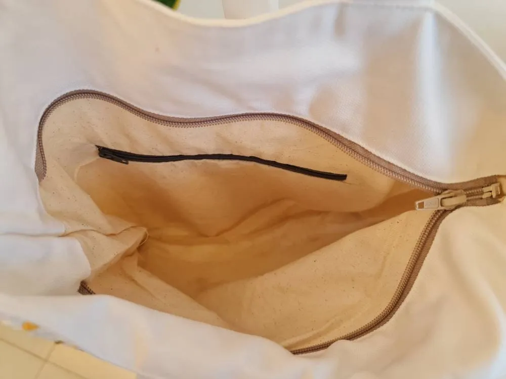 Daisy Embroidered Yellow Linen Bag