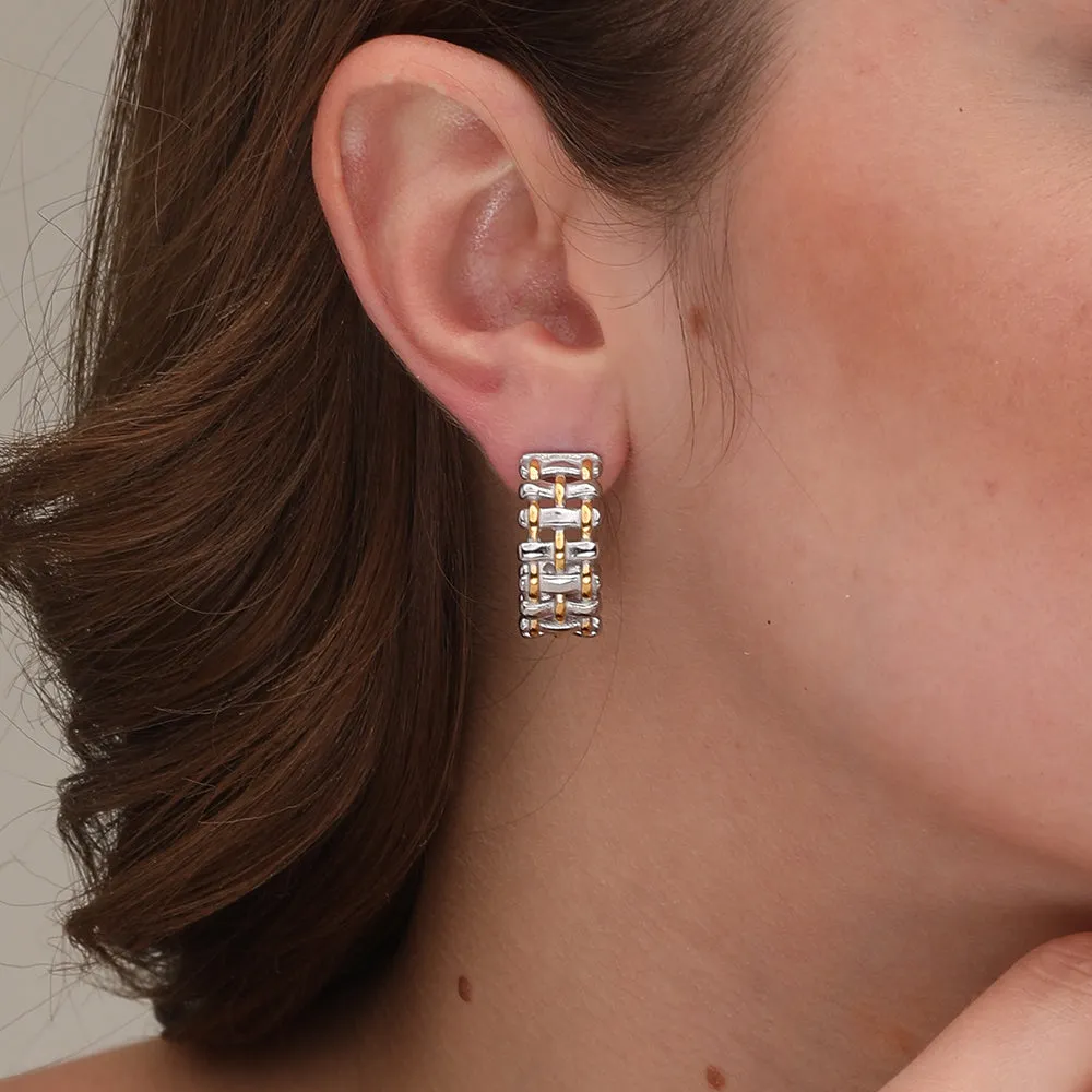 Dazzling Chain Hoop Earrings- 18k White Gold Plated