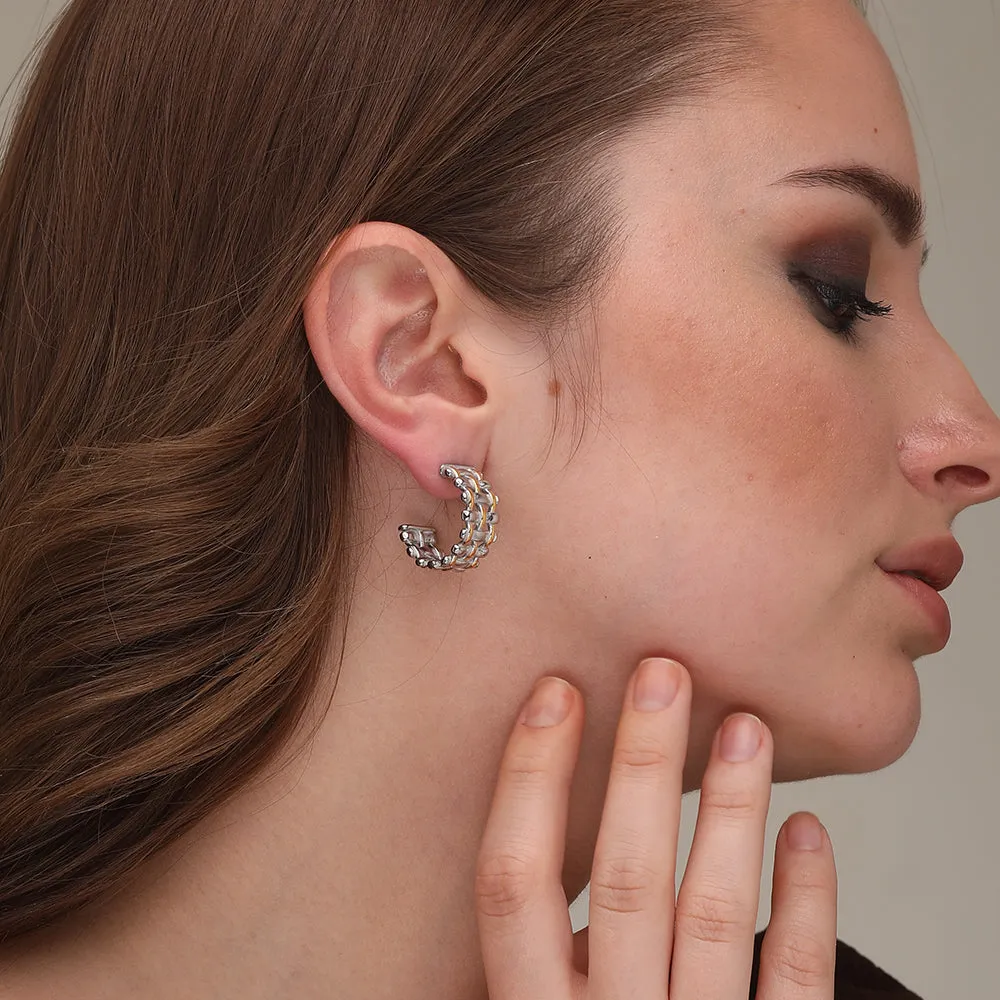 Dazzling Chain Hoop Earrings- 18k White Gold Plated