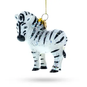 Dazzling Glittered Zebra - Blown Glass Christmas Ornament