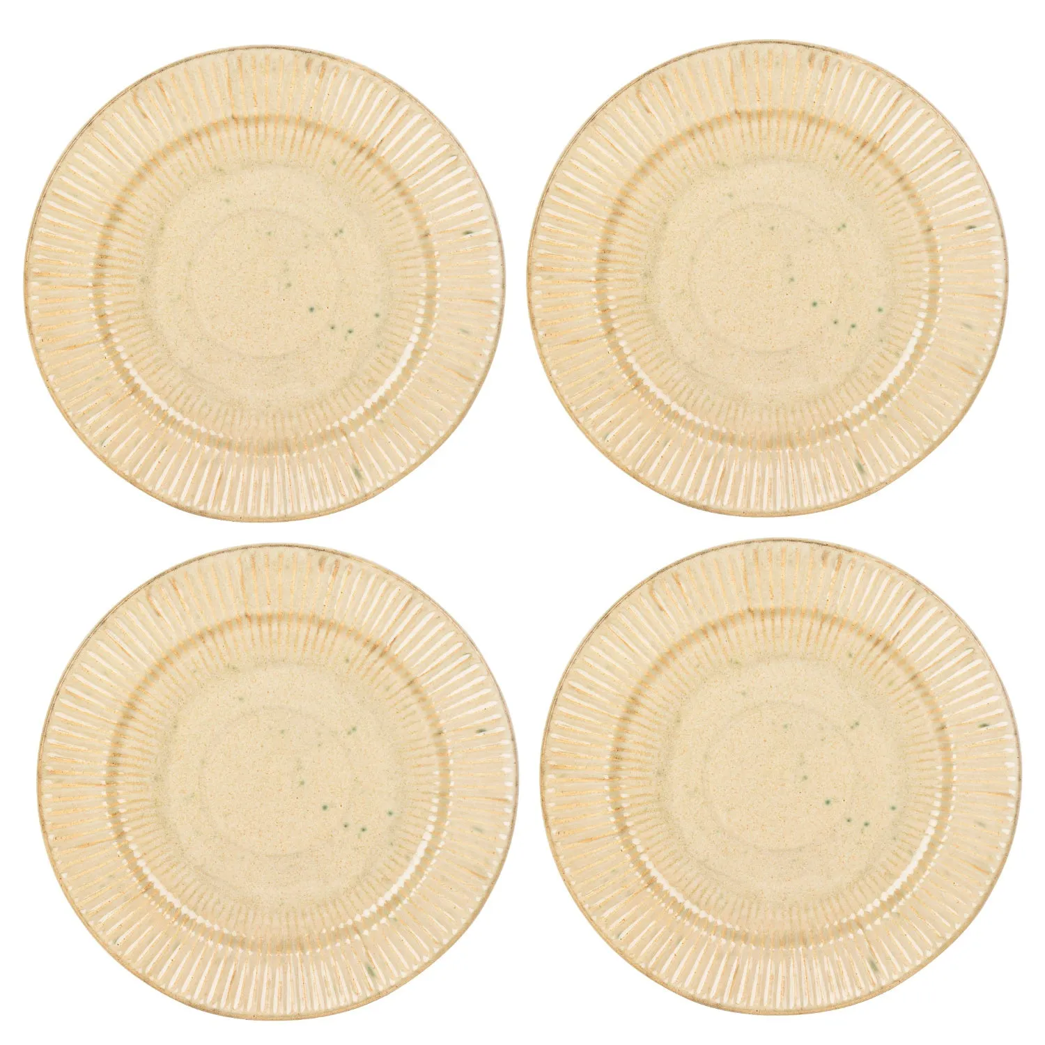 “Dazzling Riviera” Ribbed Ceramic Dinner Serving Plates (Set of 4, Ivory)