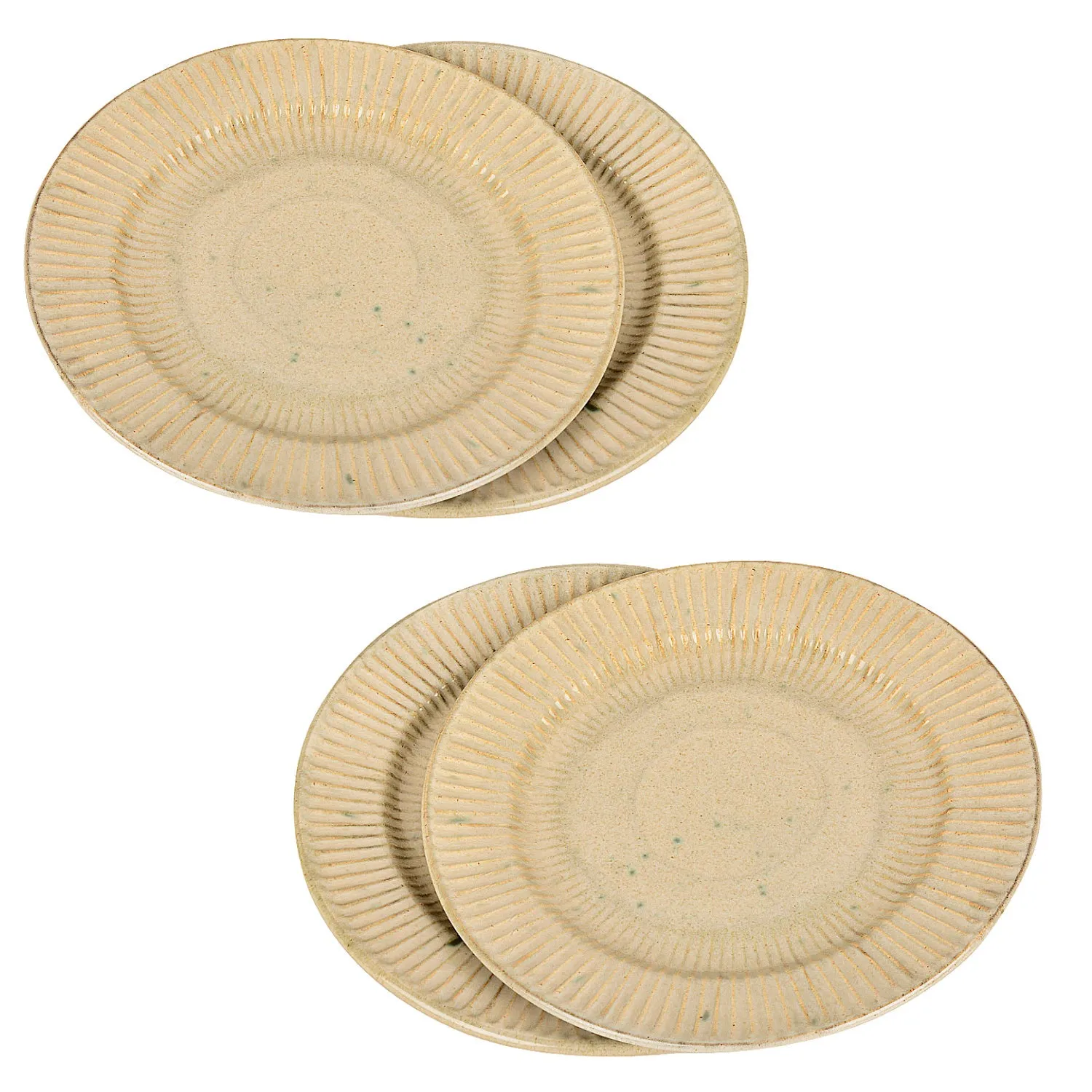 “Dazzling Riviera” Ribbed Ceramic Dinner Serving Plates (Set of 4, Ivory)