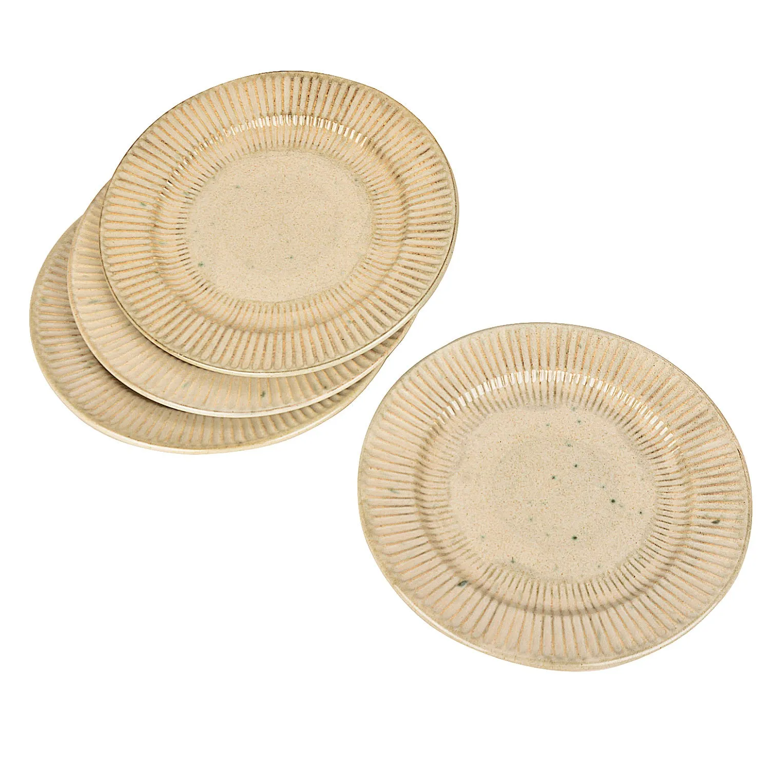 “Dazzling Riviera” Ribbed Ceramic Dinner Serving Plates (Set of 4, Ivory)