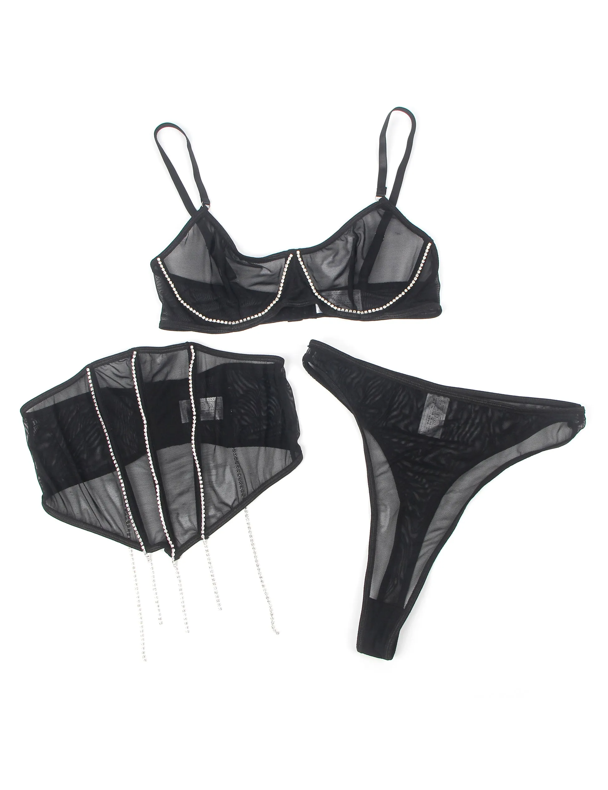 Dazzling Sheer Mesh Bra Waspie Set