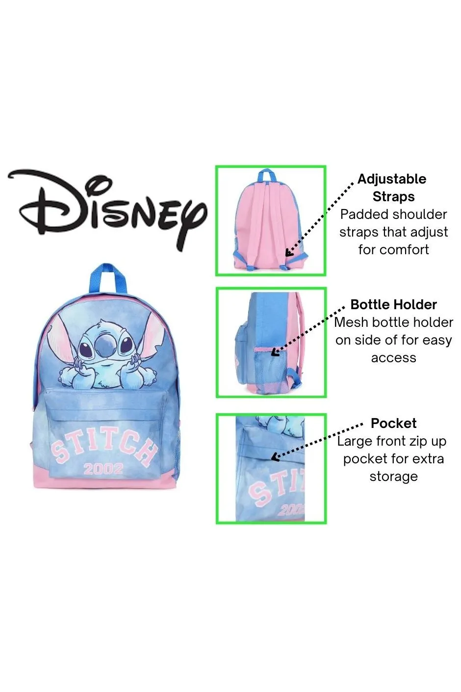 Disney Lilo and Stitch Girls Backpack, Kids Schoolbag, Rucksack Blue