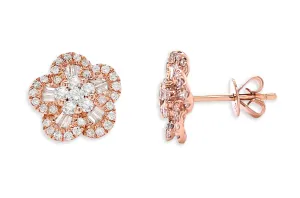 Earrings 18kt Gold Flowers Baguette & Round Diamonds