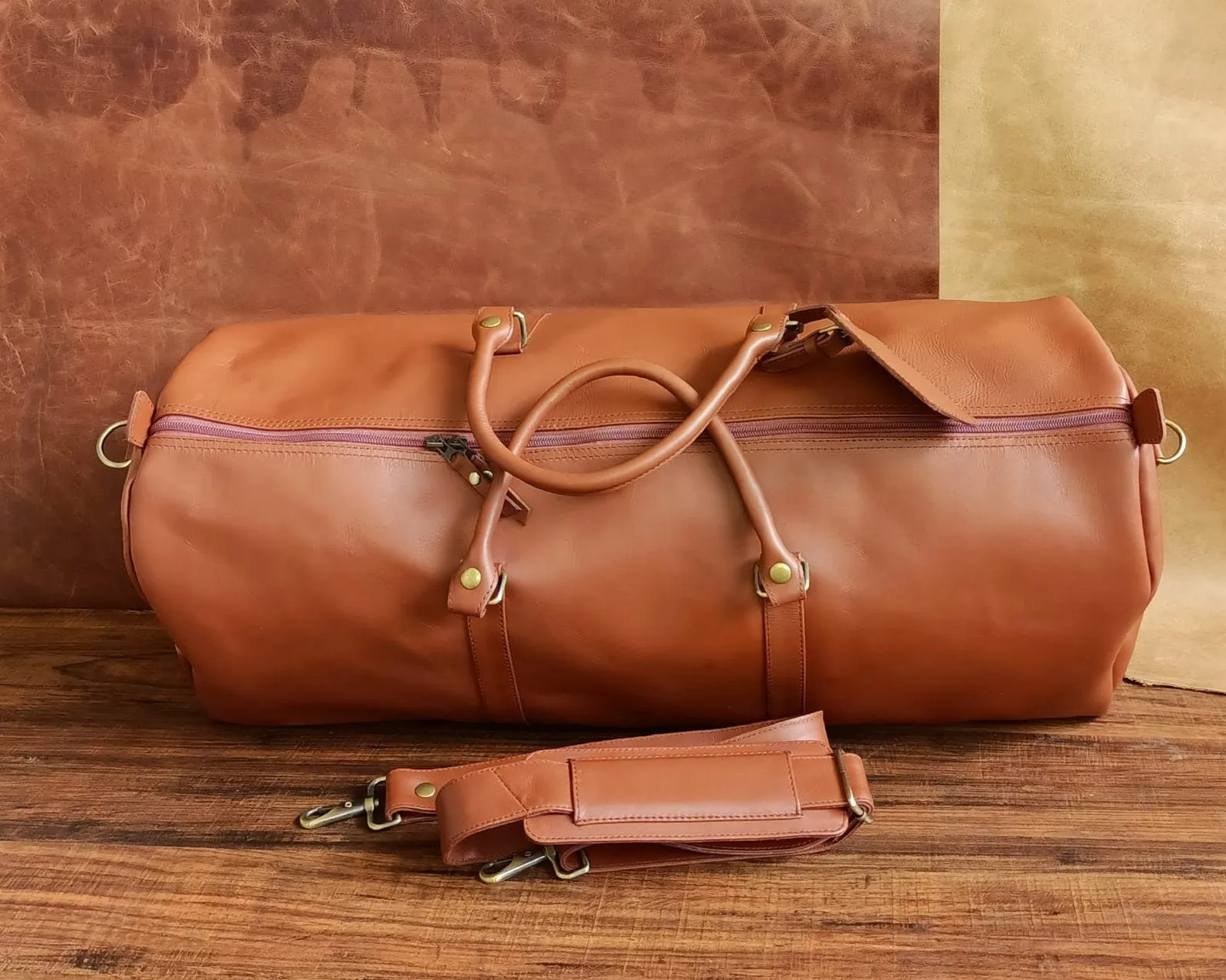 Exotic Brown Leather Duffel Bag